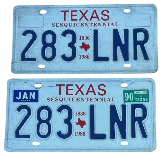 Texas "Sesquicentennial" License Plates (2) 283 LNR January 1990 Automobilia - Picture 1 of 4